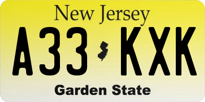 NJ license plate A33KXK