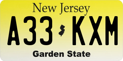 NJ license plate A33KXM