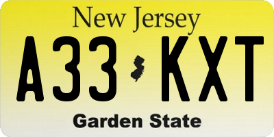 NJ license plate A33KXT