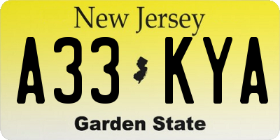 NJ license plate A33KYA