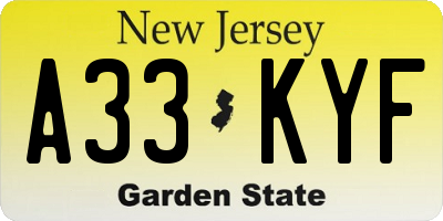 NJ license plate A33KYF