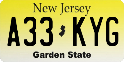 NJ license plate A33KYG