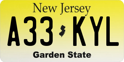 NJ license plate A33KYL