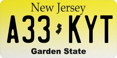 NJ license plate A33KYT