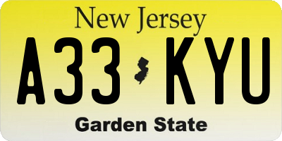 NJ license plate A33KYU