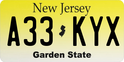 NJ license plate A33KYX