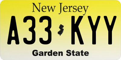 NJ license plate A33KYY
