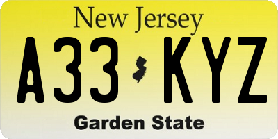 NJ license plate A33KYZ