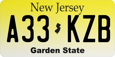 NJ license plate A33KZB