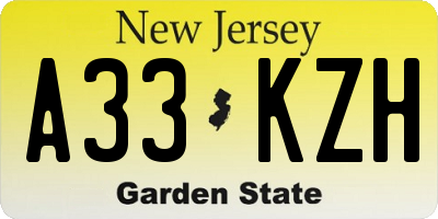 NJ license plate A33KZH