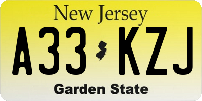 NJ license plate A33KZJ