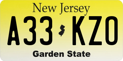 NJ license plate A33KZO