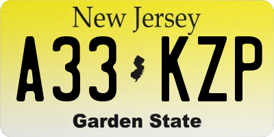 NJ license plate A33KZP