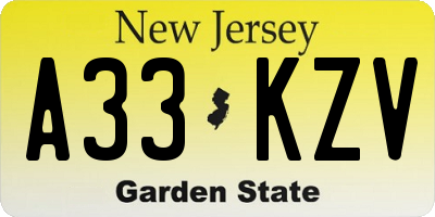 NJ license plate A33KZV