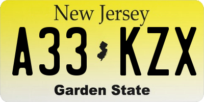 NJ license plate A33KZX