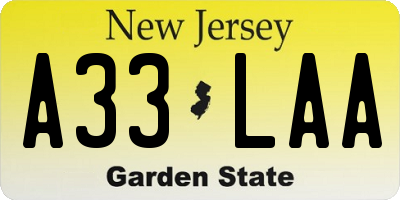 NJ license plate A33LAA