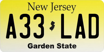 NJ license plate A33LAD