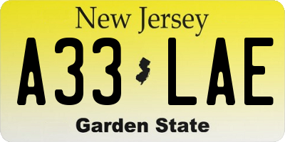 NJ license plate A33LAE