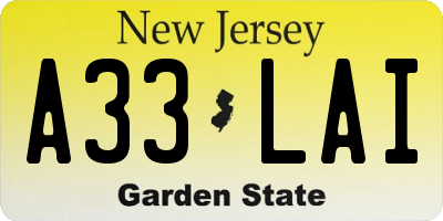 NJ license plate A33LAI