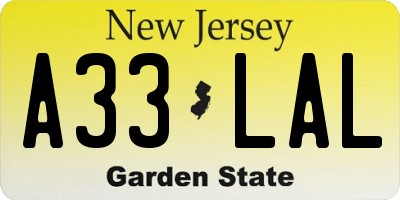 NJ license plate A33LAL