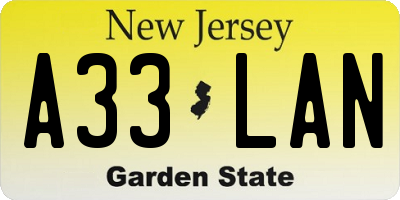 NJ license plate A33LAN
