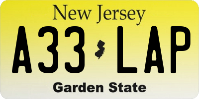 NJ license plate A33LAP