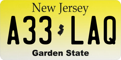 NJ license plate A33LAQ