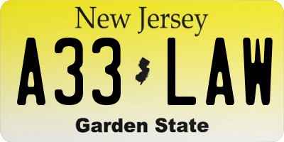NJ license plate A33LAW