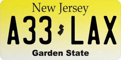 NJ license plate A33LAX
