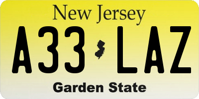NJ license plate A33LAZ