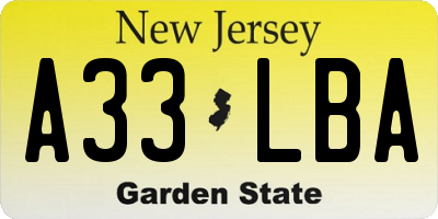NJ license plate A33LBA