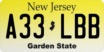 NJ license plate A33LBB