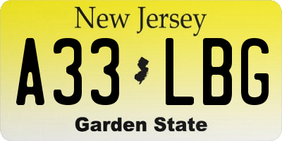 NJ license plate A33LBG