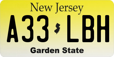 NJ license plate A33LBH