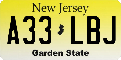NJ license plate A33LBJ