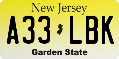 NJ license plate A33LBK
