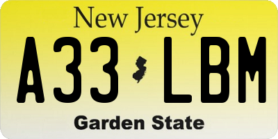 NJ license plate A33LBM