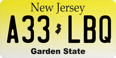 NJ license plate A33LBQ