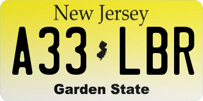 NJ license plate A33LBR