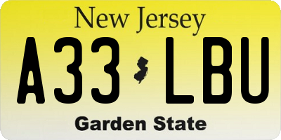 NJ license plate A33LBU