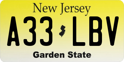 NJ license plate A33LBV