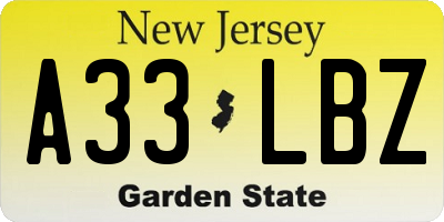 NJ license plate A33LBZ