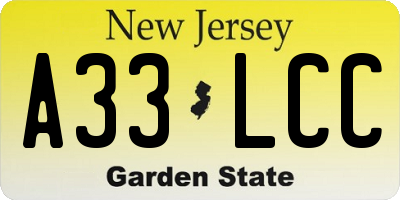 NJ license plate A33LCC