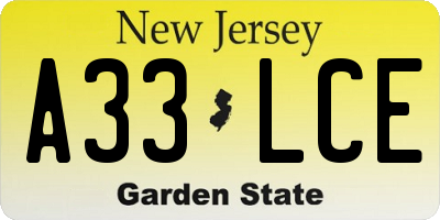 NJ license plate A33LCE