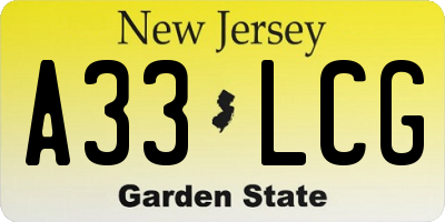 NJ license plate A33LCG