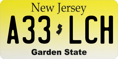 NJ license plate A33LCH