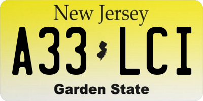 NJ license plate A33LCI
