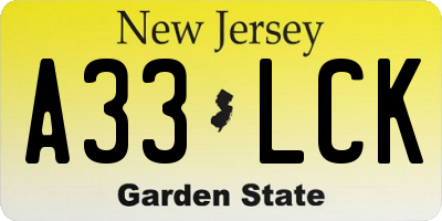 NJ license plate A33LCK