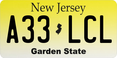 NJ license plate A33LCL