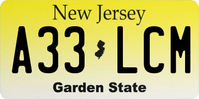 NJ license plate A33LCM